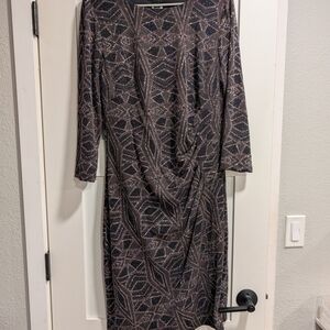 Anne Klein Geometric Black and Silver Long Sleeve Dress